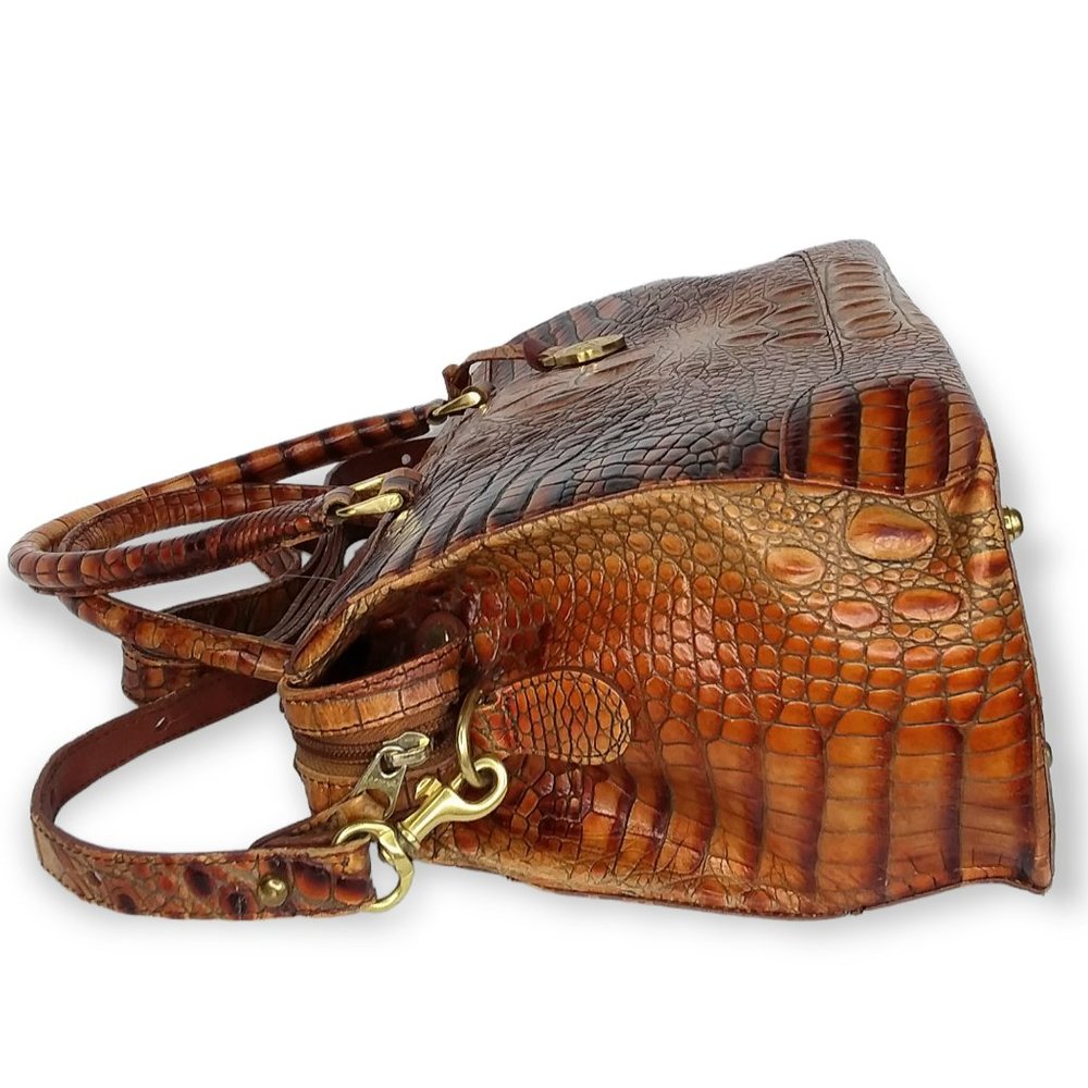 Vtg Brahmin Toasted Melbourne Stacy Crossbody Bag Croc Embossed Leather Brass - Picture 6 of 16